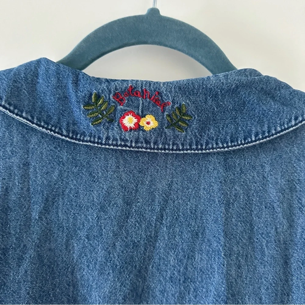 Vintage Bobbie Brooks Blue Denim Floral Embroidered Dress Women’s Size Medium - Picture 11 of 16